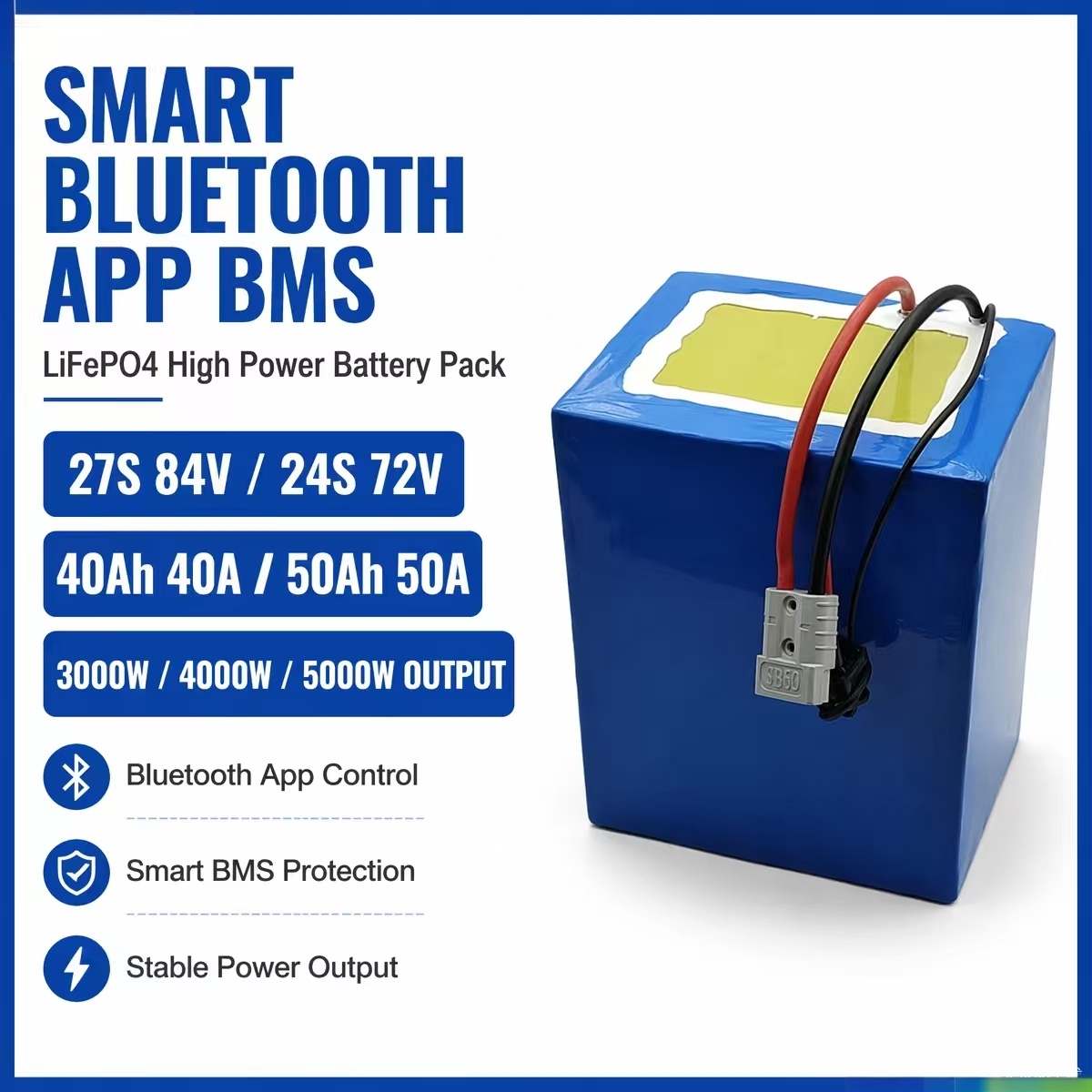84V 50A Smart Bms Bluetooth - Pack de batteries lithium LiFePo4 27S