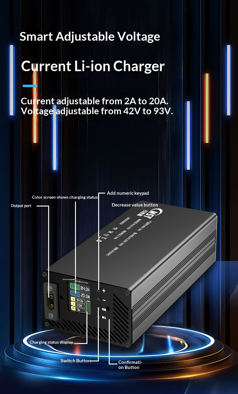 Chargeur réglable 10-93V 2-30A - 84V 20A Smart Charger avis et prix
